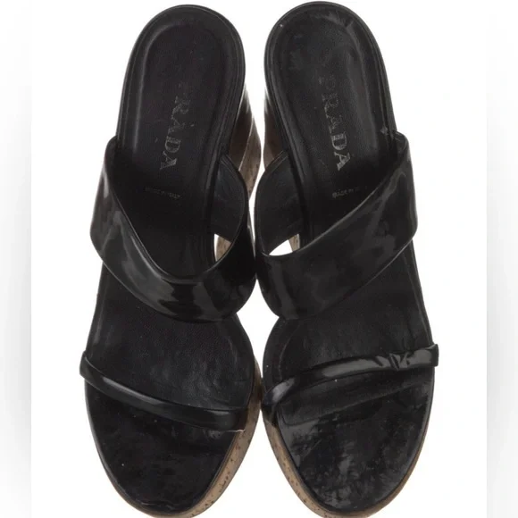 Prada Black Wedge Sandals - Picture 3 of 6